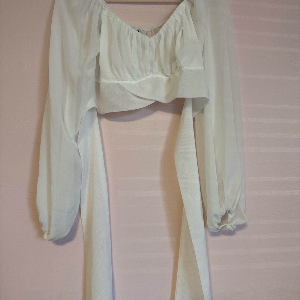 Windsor White Sheer Tie-Front Crop Top